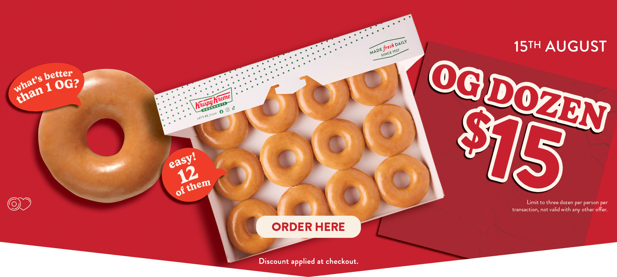 Krispy Kreme - $15 OG Dozen - KK Website Desktop Banner 1980x890px FINAL_SAT 15 AUG 2026